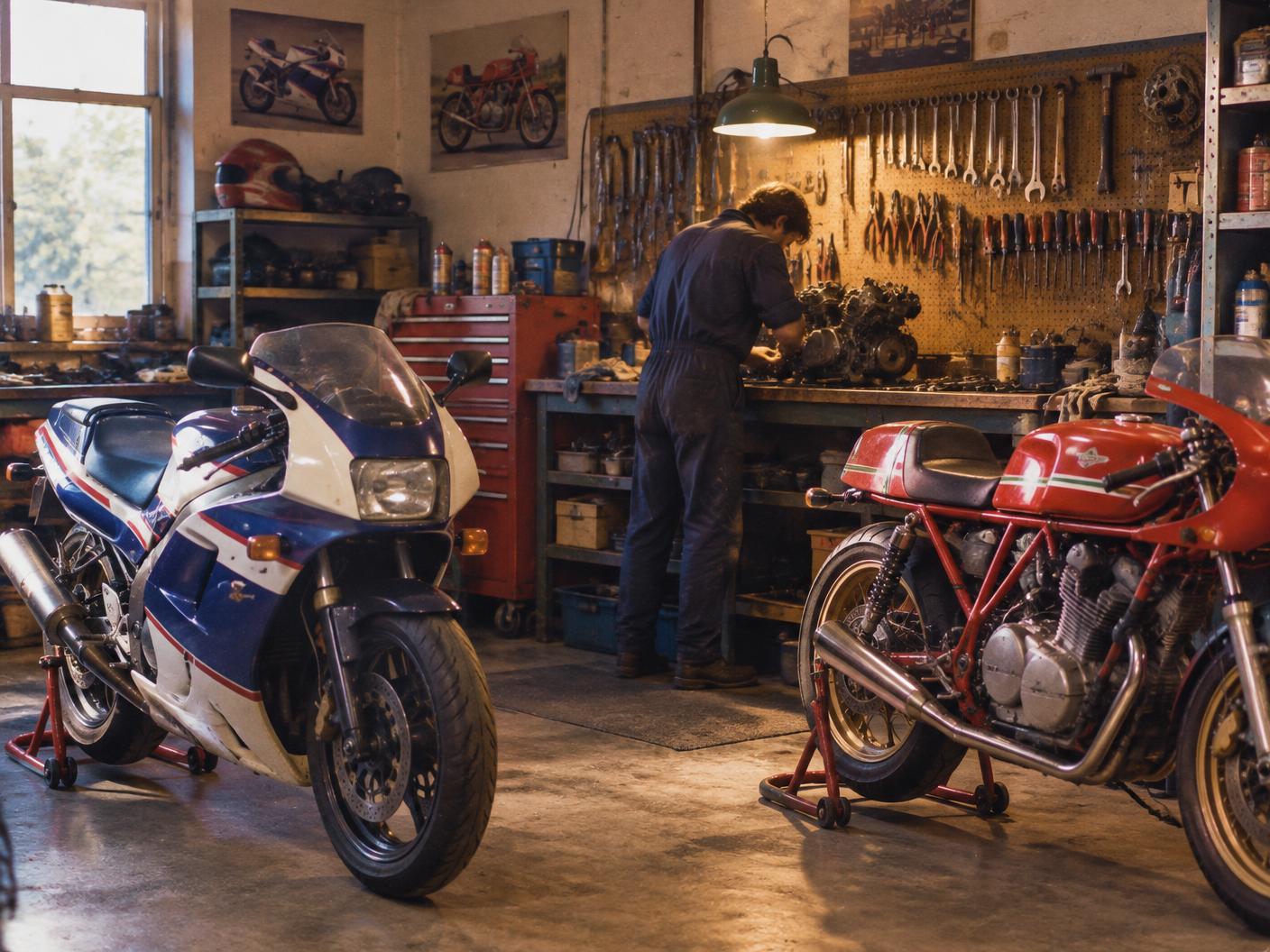 Fotografia storica dell'officina Ganassin Moto