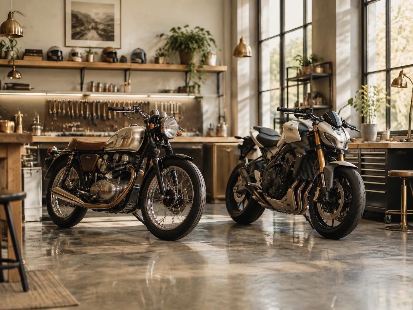 Fotografia storica di moto esposte davanti alla concessionaria
