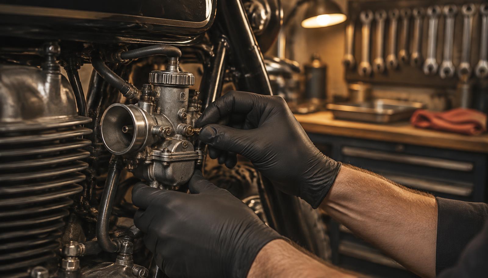 Meccanico al lavoro su una moto nell'officina Ganassin