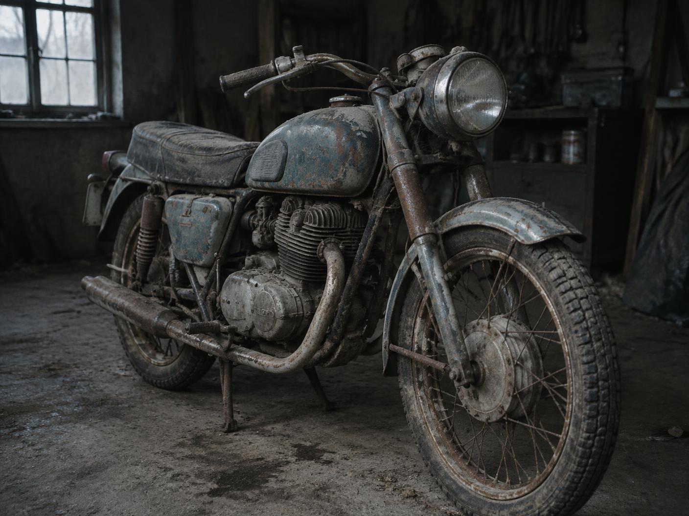 Moto prima del restauro in officina
