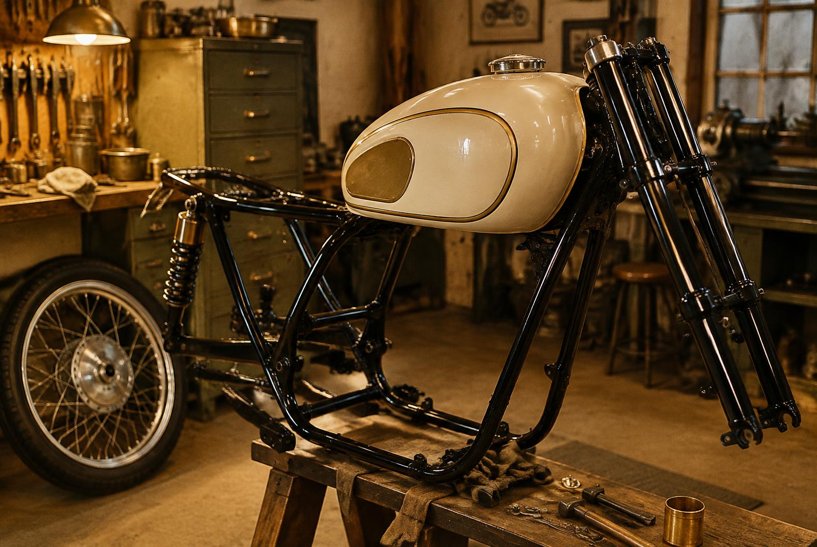 Moto d'epoca in fase di restauro nell'officina Ganassin Moto